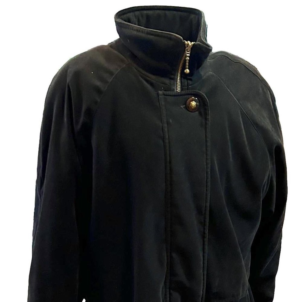 Larry Levine Women's Microfiber Black Jacket Coat Full Zip Storm Flap Size M